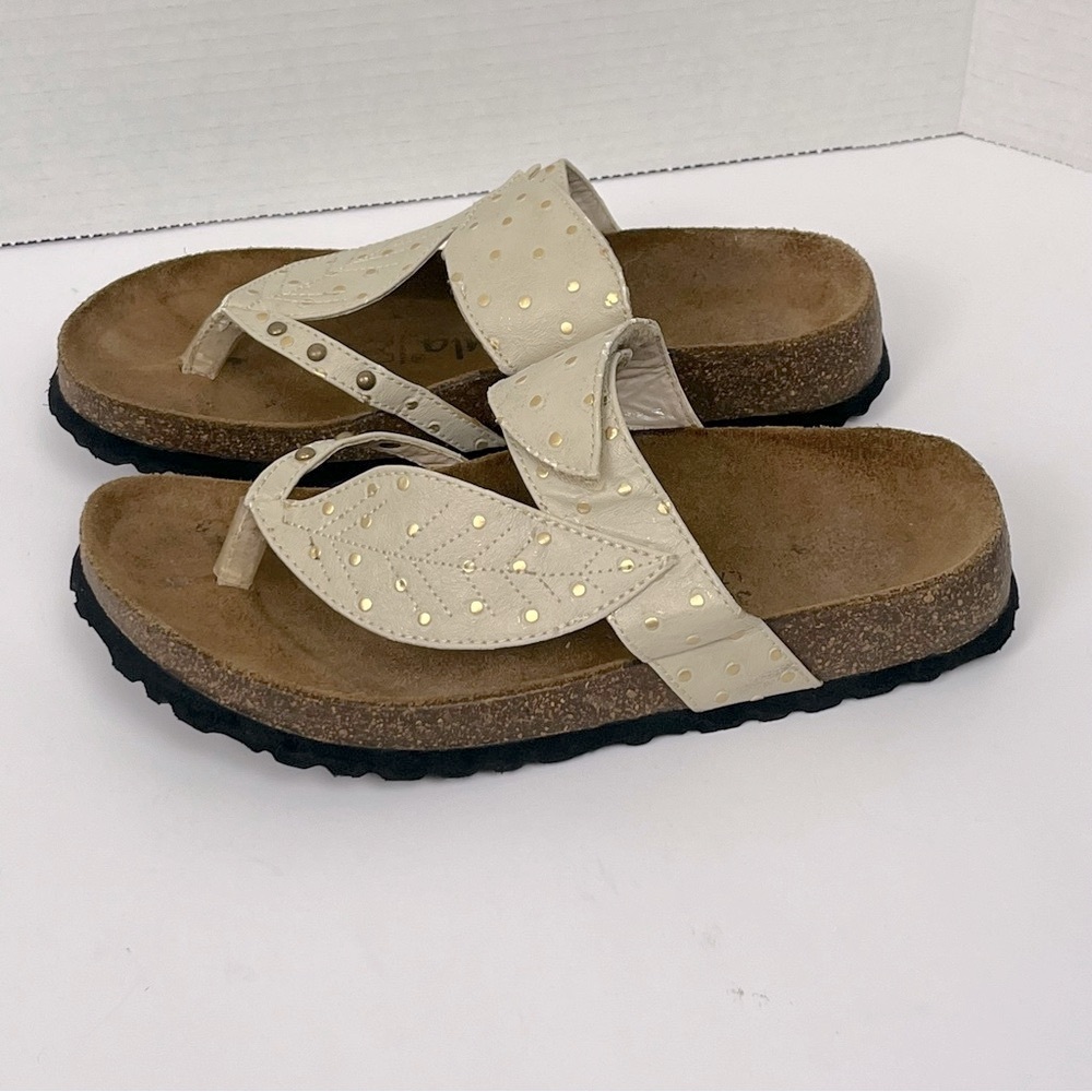 Birkenstock Cream Sandals with Gold Accents